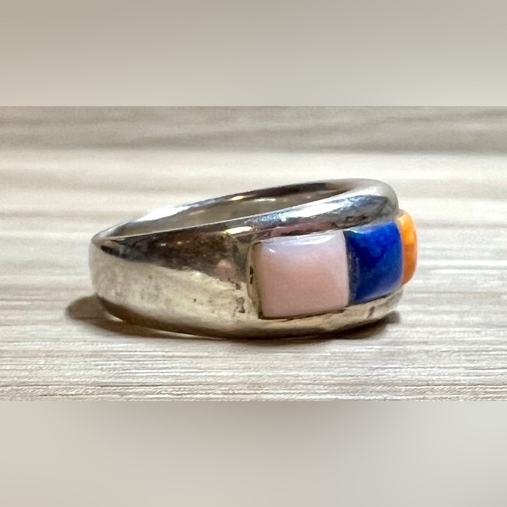 Vintage Designer Wilson Jim Sterling Silver Multi Stone Cobblestone Ring, Size 6 - Picture 5 of 10